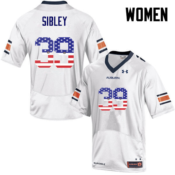 Auburn Tigers Women's Conner Sibley #39 White Under Armour Stitched College USA Flag Fashion NCAA Authentic Football Jersey TXJ6074VW
